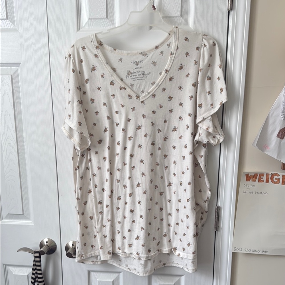 Torrid Cream and Brown Floral Blouse